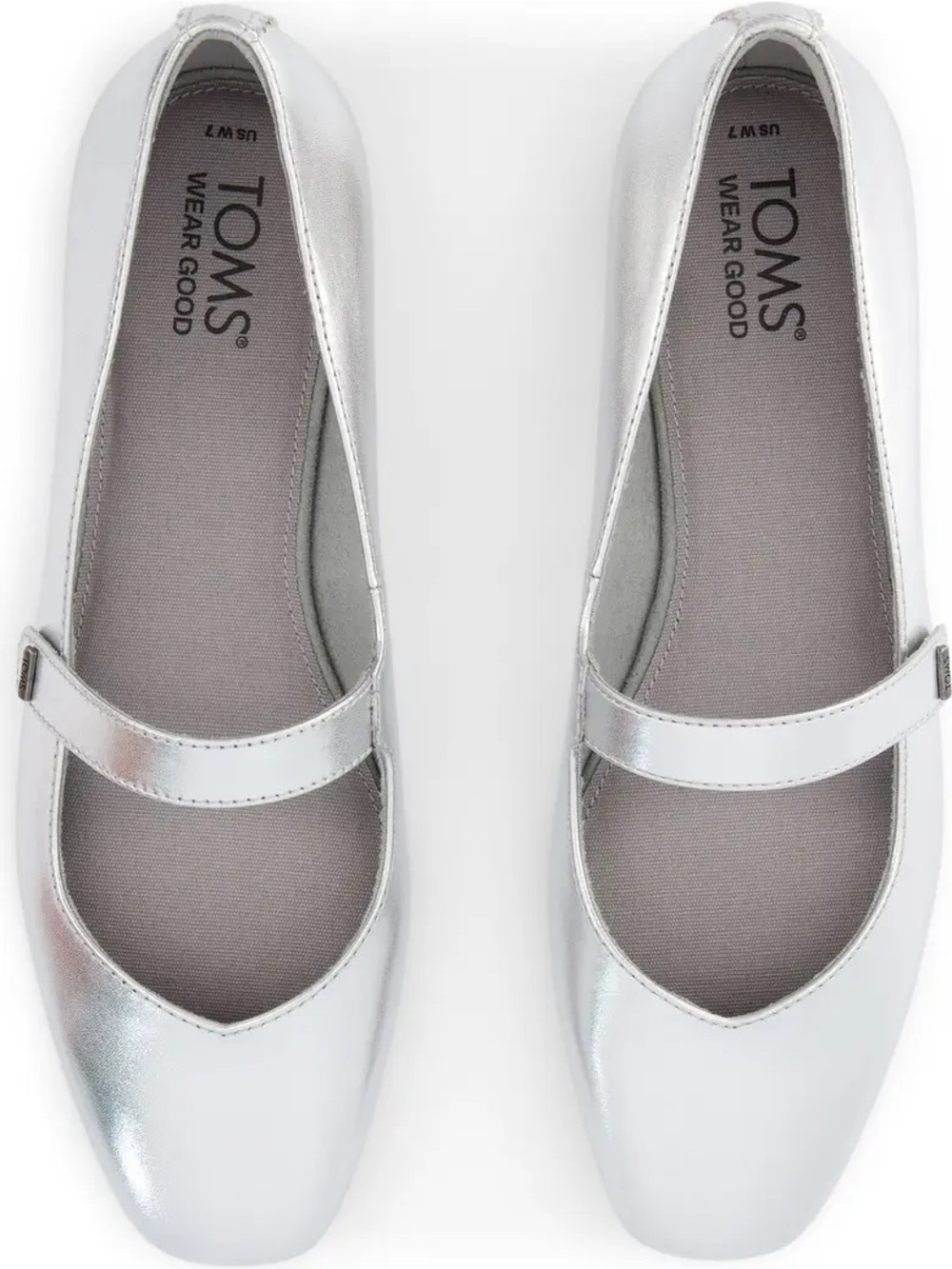TOMS Silver Metallic Mary Jane Flats